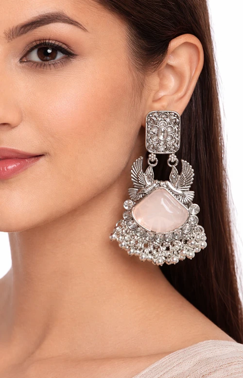 Peacock Stone Oxidised Earrings - Party Wear