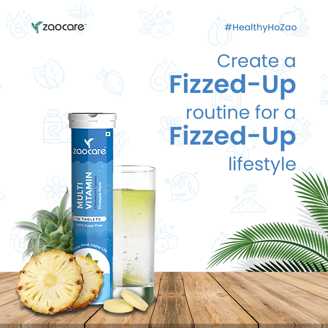 Zaocare Multivitamin Effervescent Tablets For Men & Women | Plant Based Supplements | For Overall Health