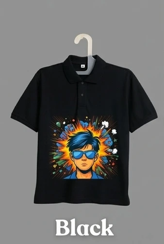 Urban Cool Boy Graphic Polo T-Shirt – Black