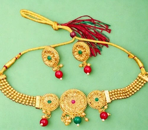 Festive Gold Plated Stylish Necklace Set – Ethnic Wedding, Party Wear & Daily Jewellery