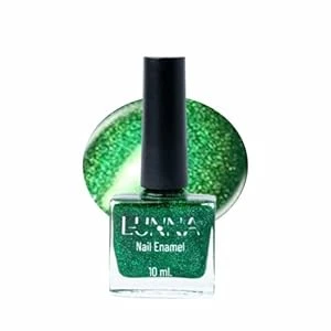 LUNNA Gloss Glittery Finish Green Nail Enamel | Nail Polish | For Girls & Women | High-Shine | Long Lasting | Non-Smudging | Quick Drying Nail Polish | Wear Resistant | Non-Toxic |10ml Emerald Green