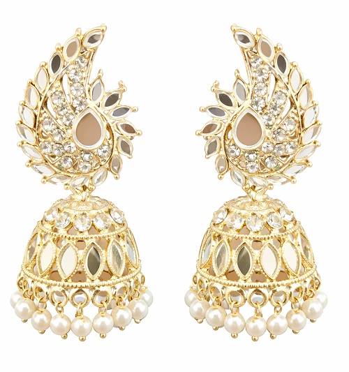 Peacock Mirror Gold Plated Jhumka Earrings - Wedding Special