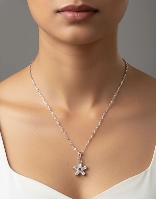 Silver Floral Pendant Necklace