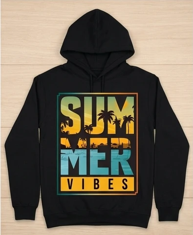 Summer Vibes Graphic Black Hoodie