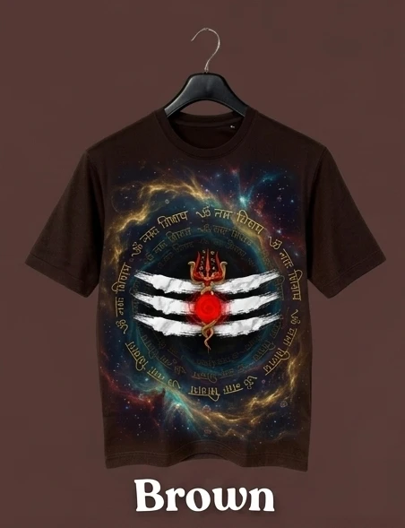 Mahadev Trishul Om Spiritual Graphic Printed T-Shirt – Brown/ Unisex