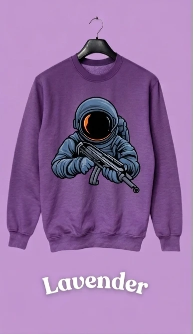Lavender Astronaut Graphic Sweatshirt – Trendy Space Printed Unisex Sweatshirt