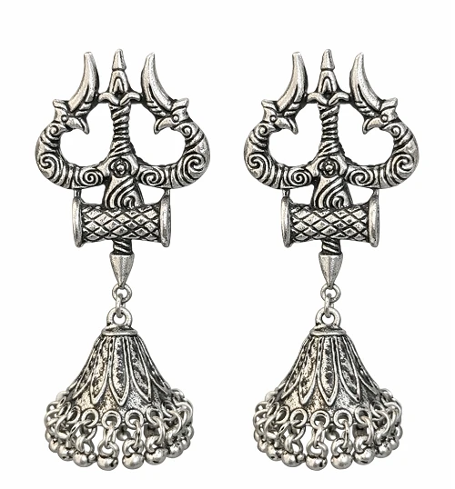 Trishul Oxidised Jhumka Earrings - Festive Ethnic Loo
