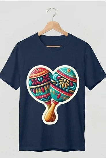 Heart Maracas Graphic T-Shirt – Navy Blue/ Unisex