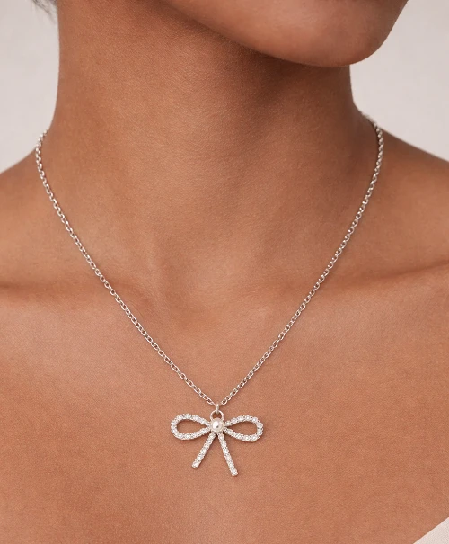 Silver Ribbon Bow Pendant – Stylish Love Gift for Women